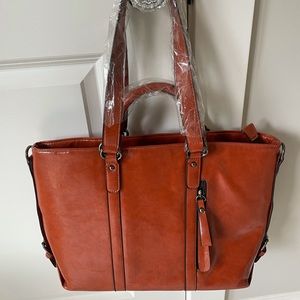 Leather handbag laptop shoulder bag NWOT